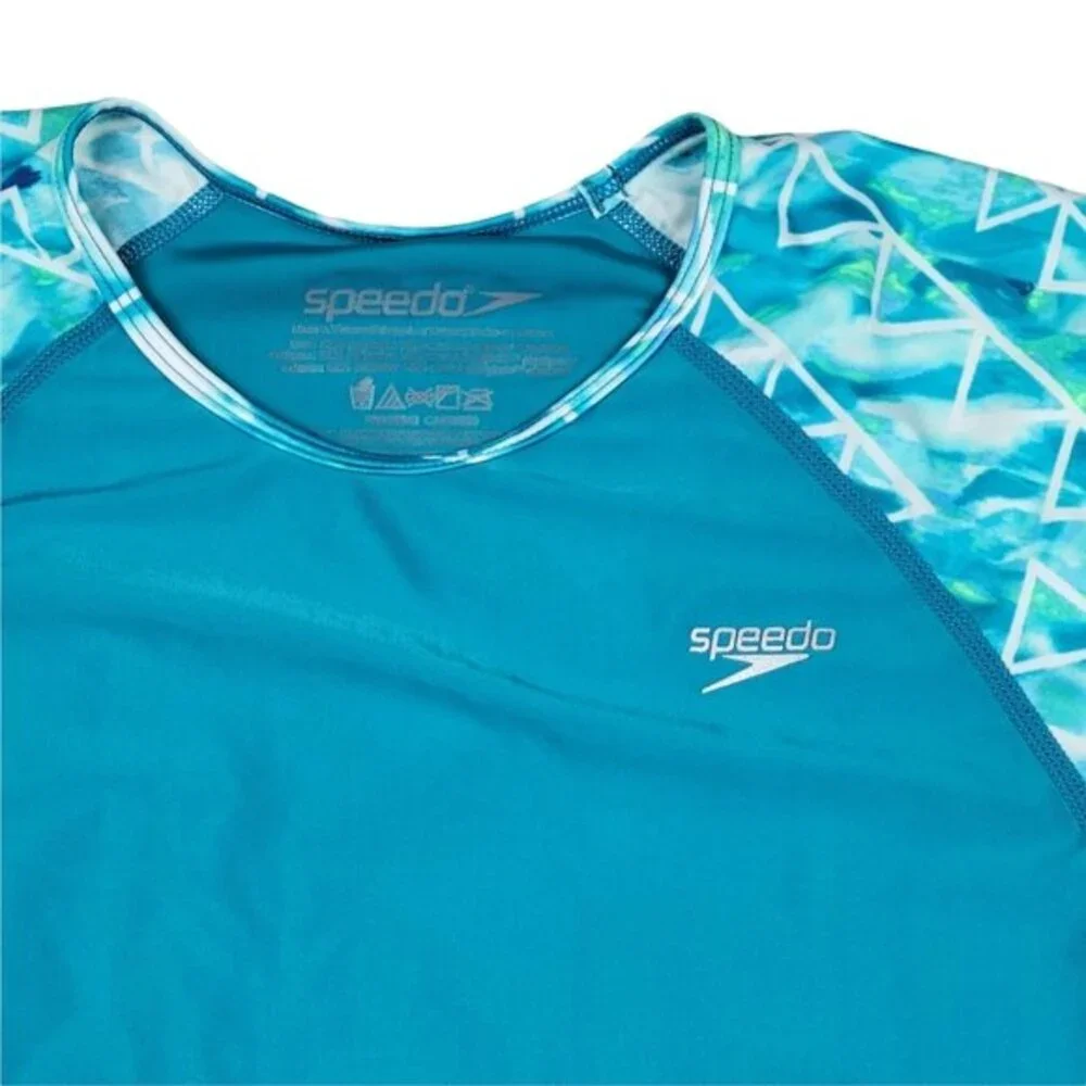 Speedo Girl's Teal Short Sleeve Rashguard Top, XL, Excellent Used Condition
